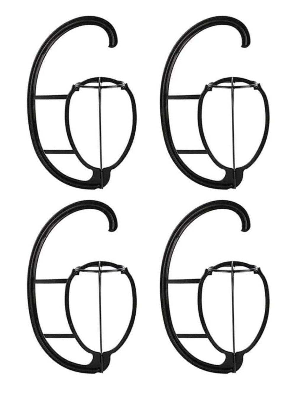 Hanging Wig Stands 4 Pack Black Plastic with Circular Fixing Ring For Storage